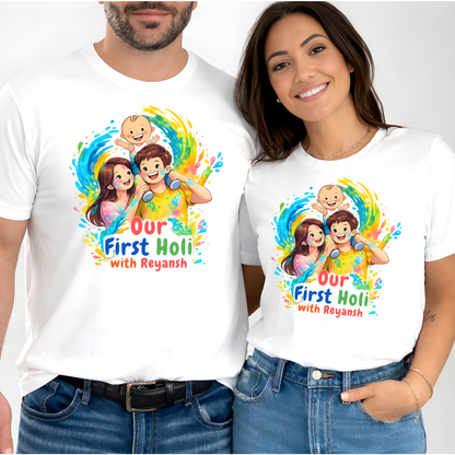 Our First Holi Customised Holi T-Shirts for Couple!